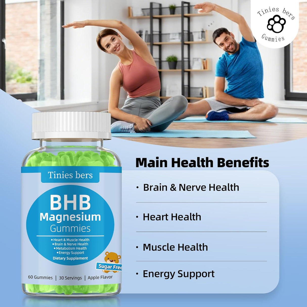 Magnesium BHB Gummies Keto 1000mg, Energía y Salud, 60