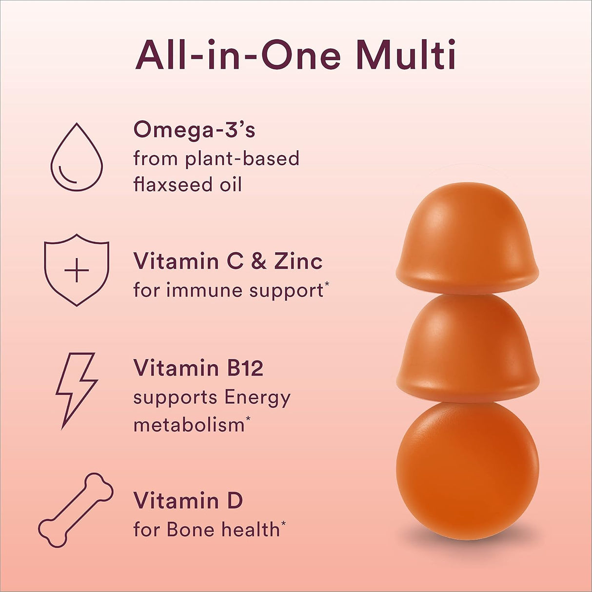 Suplemento vitaminas gomitas sin azúcar D3,K,B12,zinc Omega3