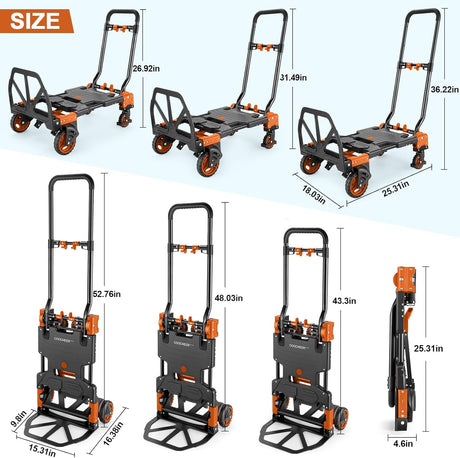 Carretilla Plegable 330LB, 4/2 Ruedas, Mango Retráctil, Modelo X