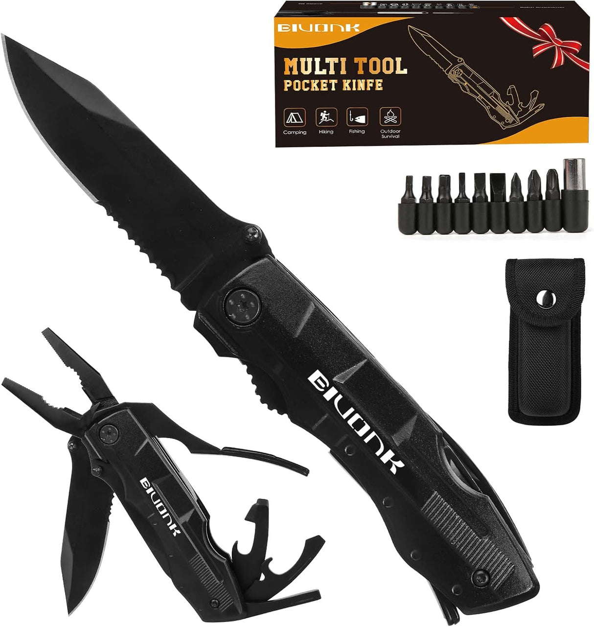 Cuchillo de bolsillo multiherramienta para hombres negro