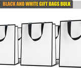 YUEYANG Bolsas de regalo medianas en blanco y negro, paquete de 10 bolsas de regalo de 8 x 4.25 x 10.5 pulgadas con asas de cinta para bodas, cumpleaños, vacaciones, venta al por menor, tienda,