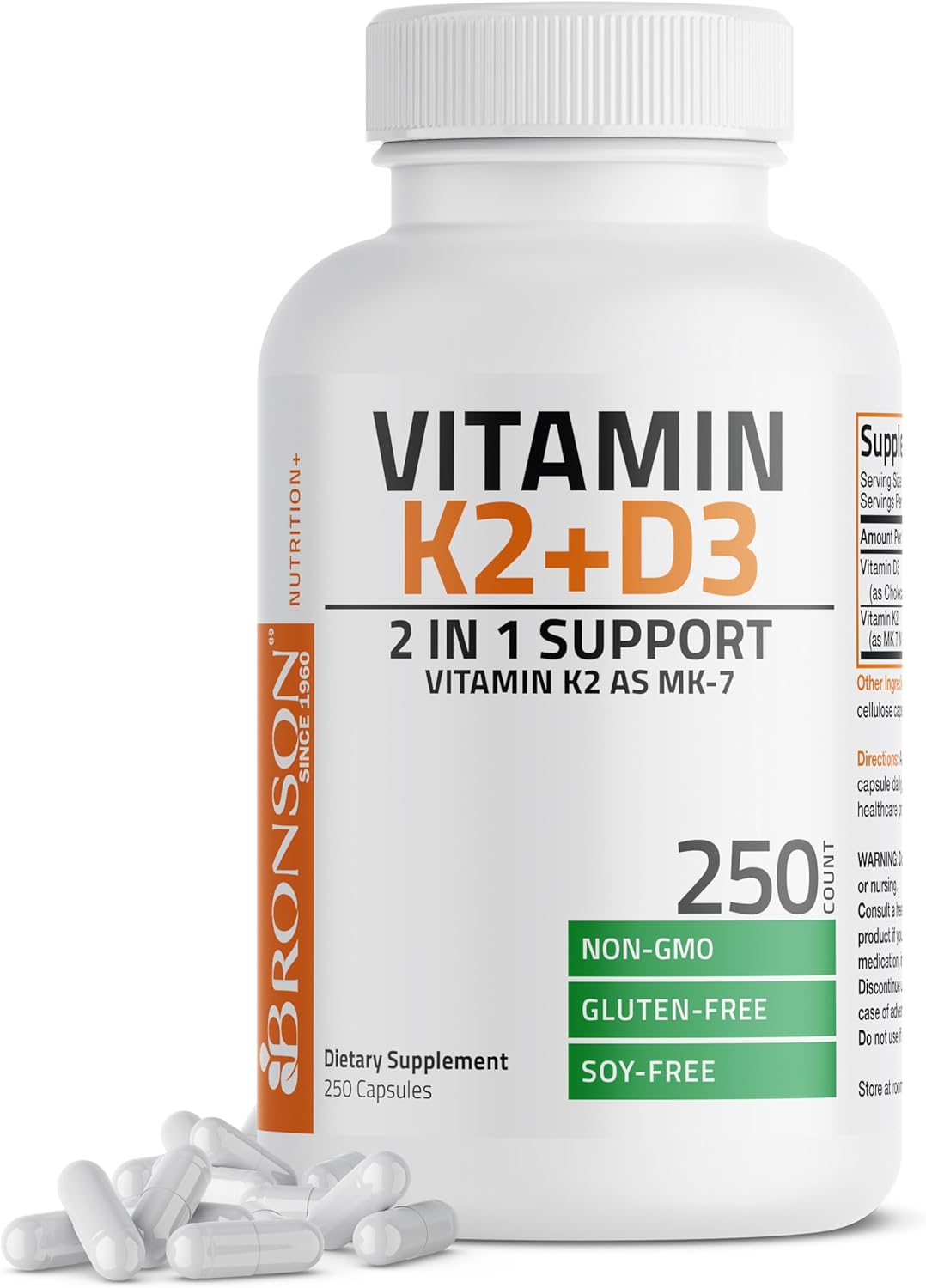 Suplemento de Vitamina K2 y D3, Bronson, 5000 IU, 250 Cápsulas