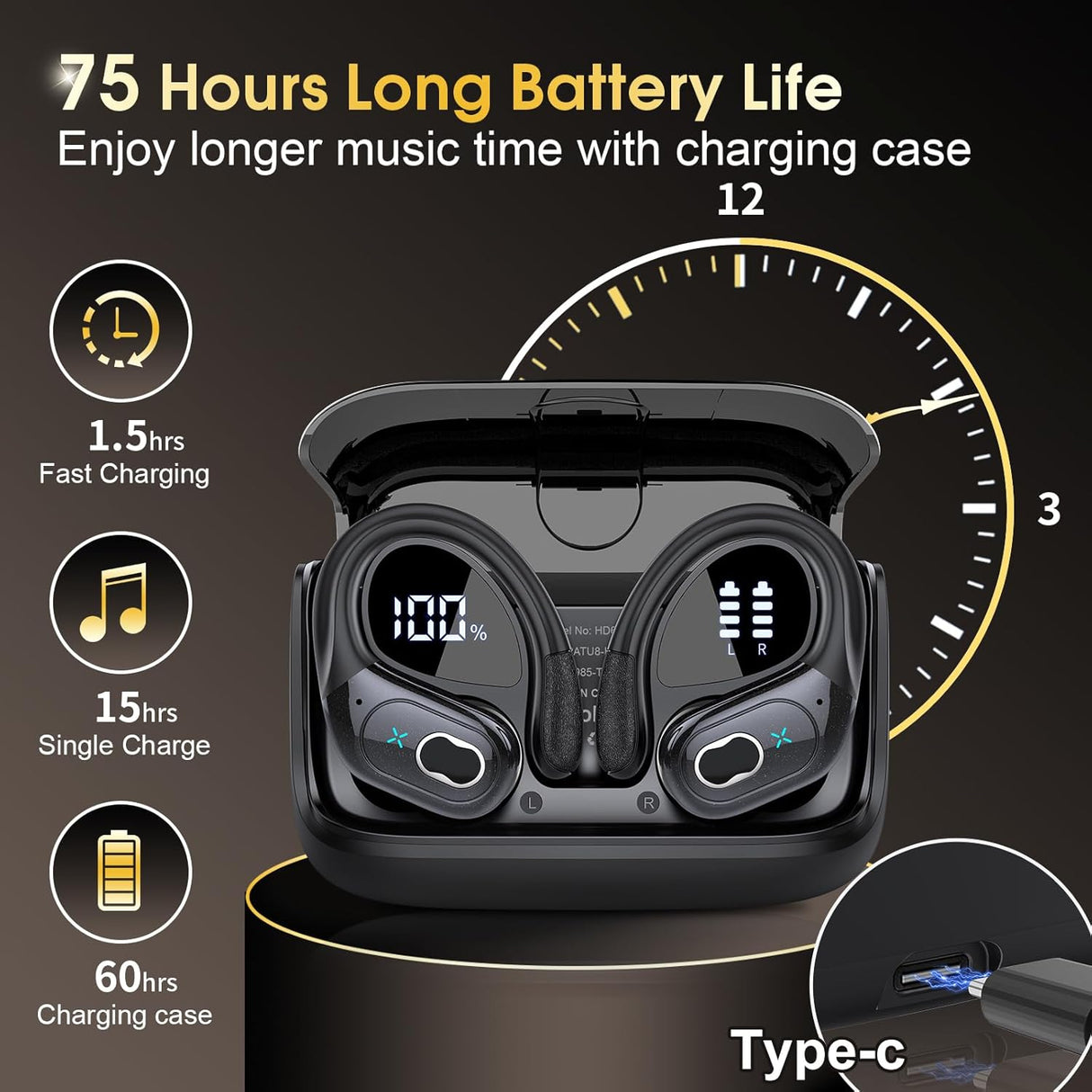 Auriculares Inalámbricos Bluetooth 5.3, Impermeables IPX7, 2024