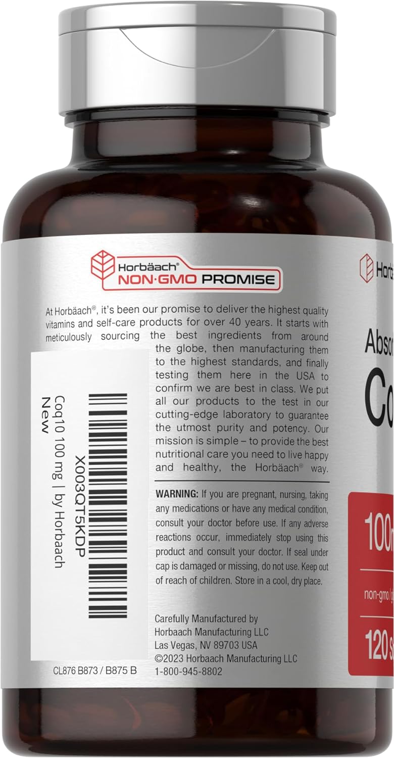 Suplemento CoQ10 100mg Horbäach, 120 cápsulas, Sin GMO