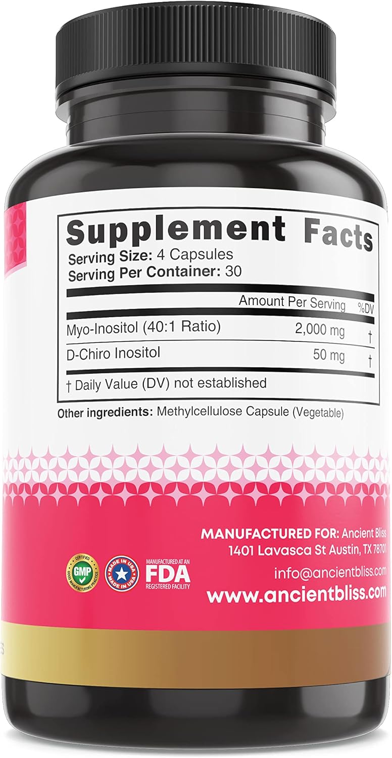Ancient Bliss Suplemento Myo & D-Chiro Inositol 40:1, 120 cápsulas
