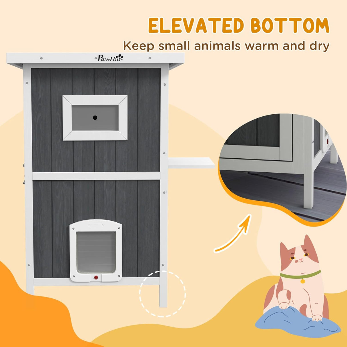 Casa para gatos PawHut, refugio exterior, 2 niveles, resistente