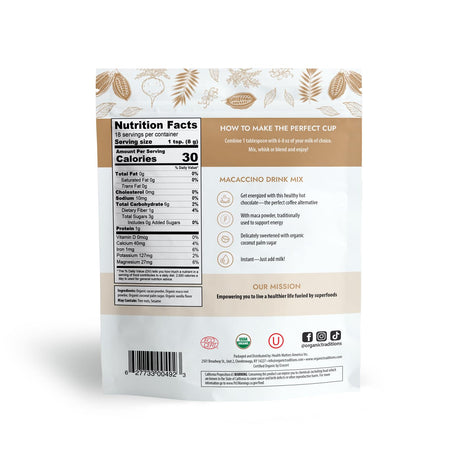 Superfood Macaccino de Organic Traditions con Maca y Cacao 8oz