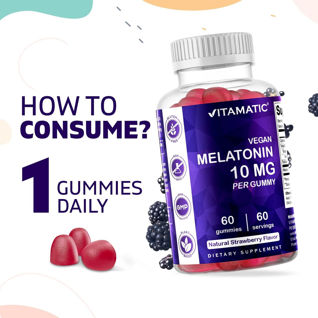 Paquete de 2 gomitas de dormir Vitamatic de 10 mg