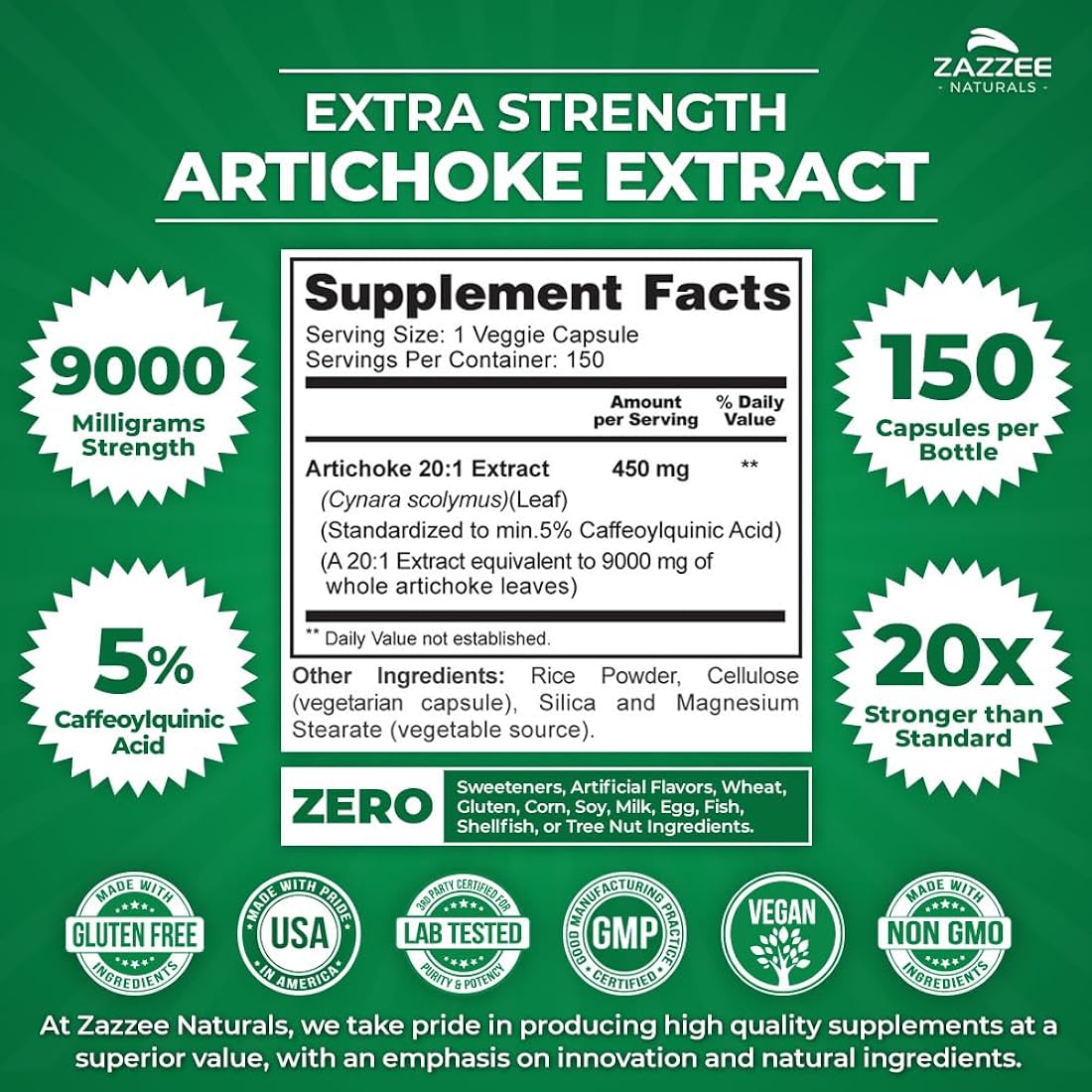 Suplemento Extracto de alcachofa extra fuerte   150 cápsulas
