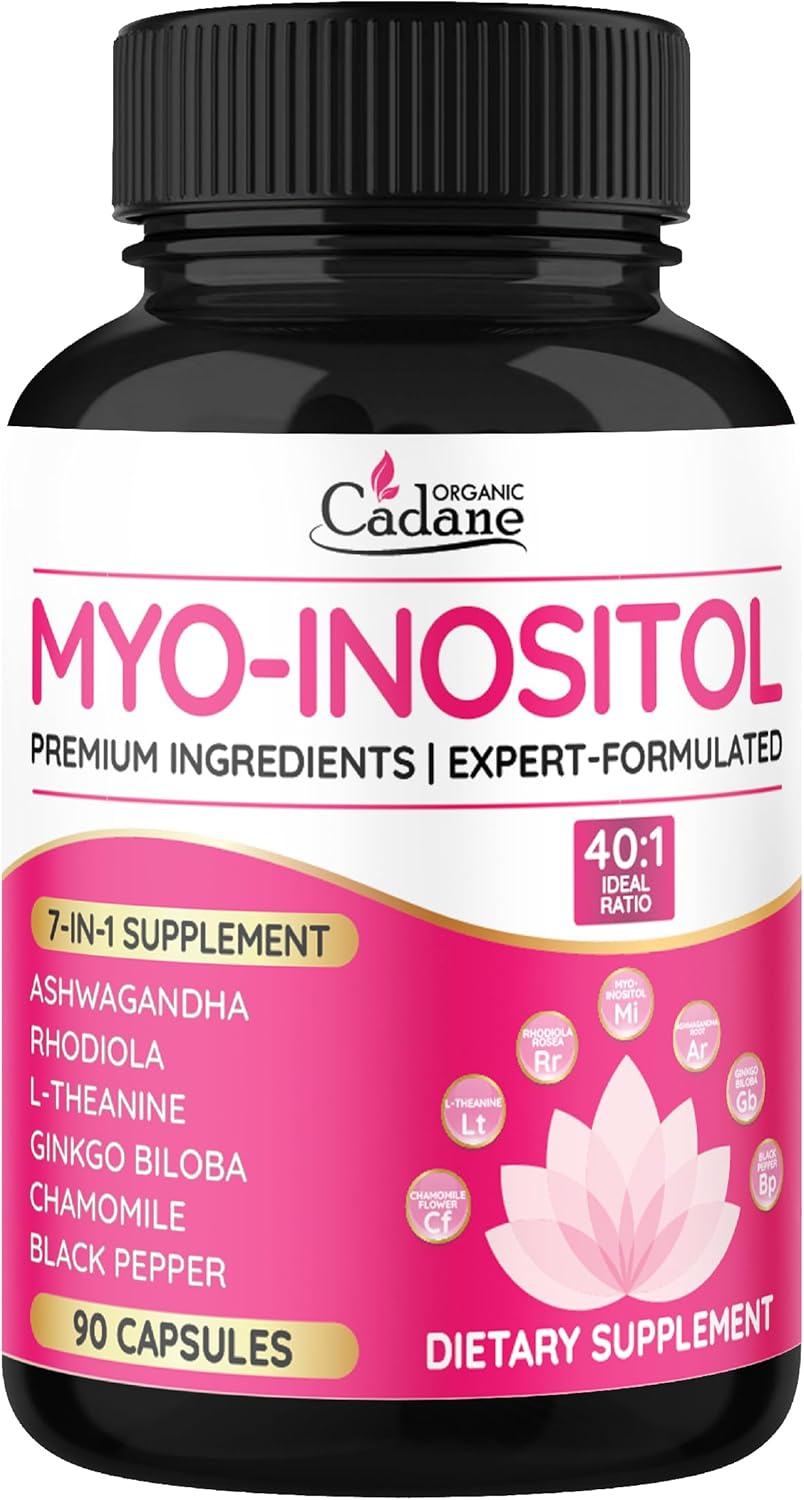 Cápsulas Orgánicas Cadane Myo Inositol & Ashwagandha | Veganas, No GMO, 90 cápsulas