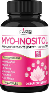 Cápsulas Orgánicas Cadane Myo Inositol & Ashwagandha | Veganas, No GMO, 90 cápsulas