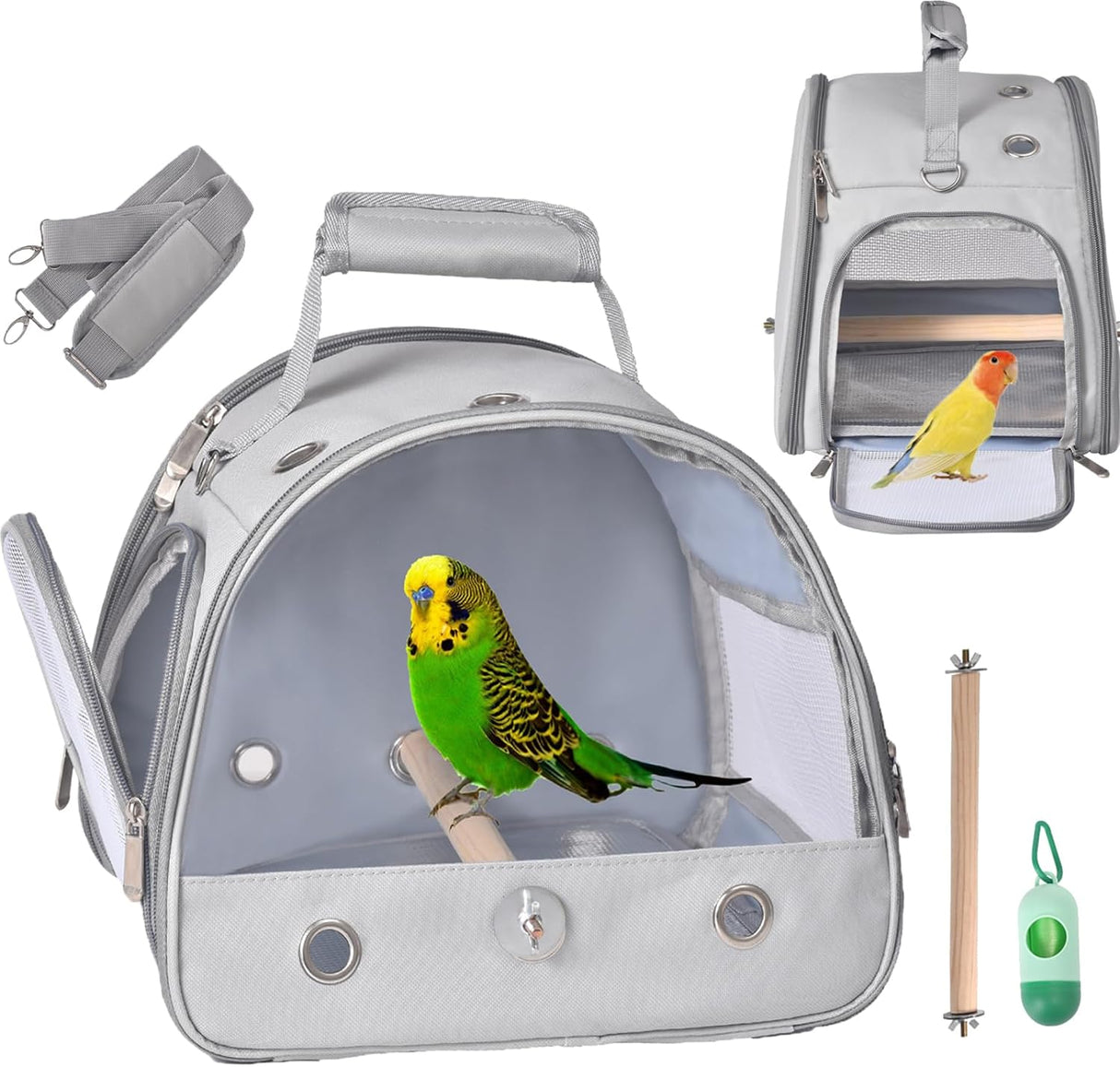 Jaula de viaje para pájaros con soporte transportador gris