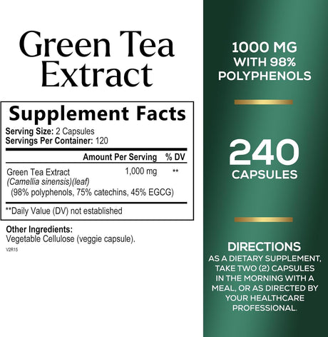 Suplemento Píldoras de extracto de té verde de 1000 mg EGCG