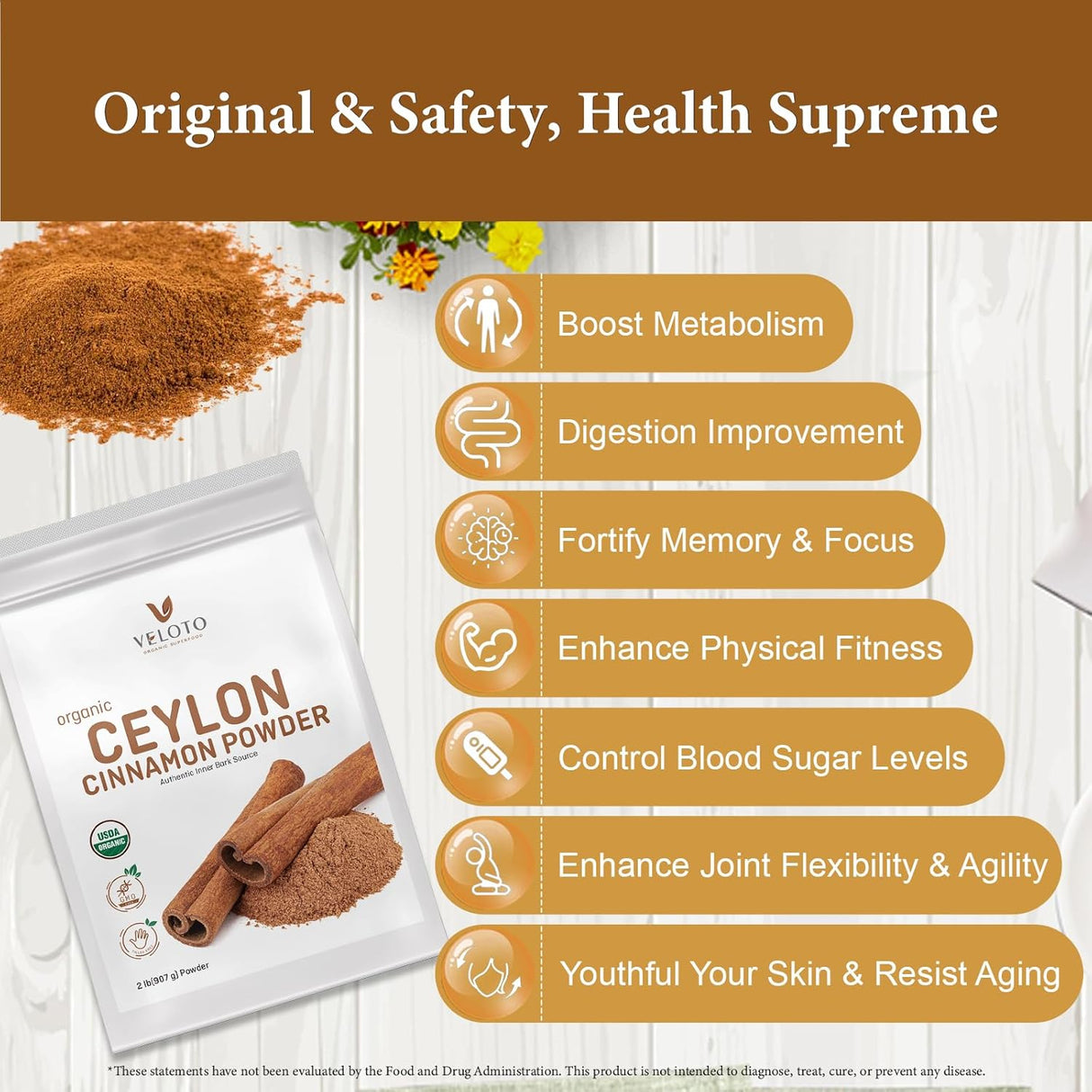 Canela de Ceilán Orgánica en Polvo 2lb - Certificada Kosher