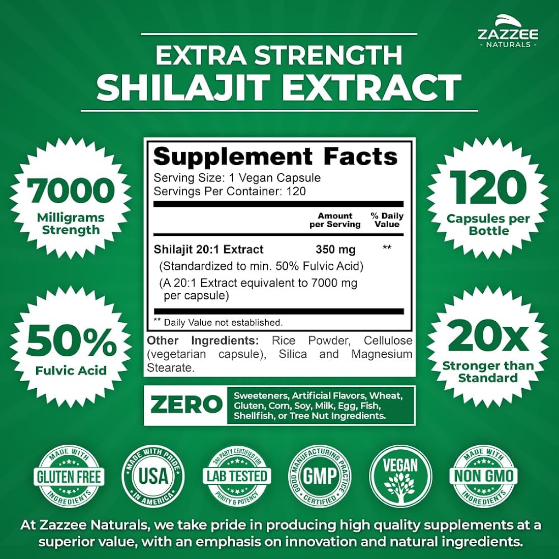 Suplemento Extracto de Shilajit 20:1 extra fuerte, 7000 mg
