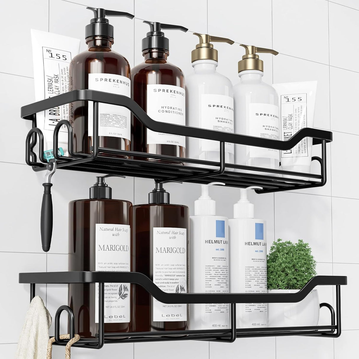 Organizador de ducha grande adhesivo sin taladro de acero inoxidable
