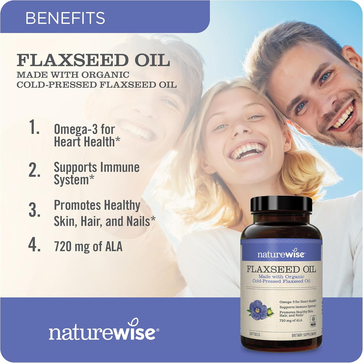 Suplemento de Aceite de Linaza, NatureWise, Orgánico, 1200 mg
