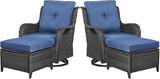 Belord Juego de muebles de patio de 4 piezas, silla giratoria de mimbre para patio con otomanas, juego de muebles de exterior para porche exterior, terraza, balcón, jardín