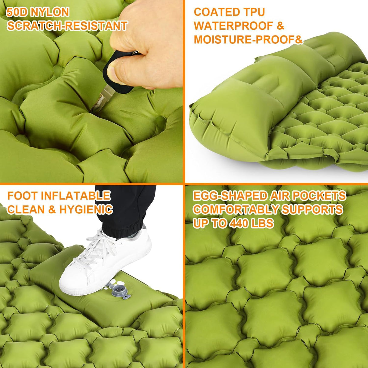 Colchón Doble Ultraligero Autoinflable con Bomba y Almohada