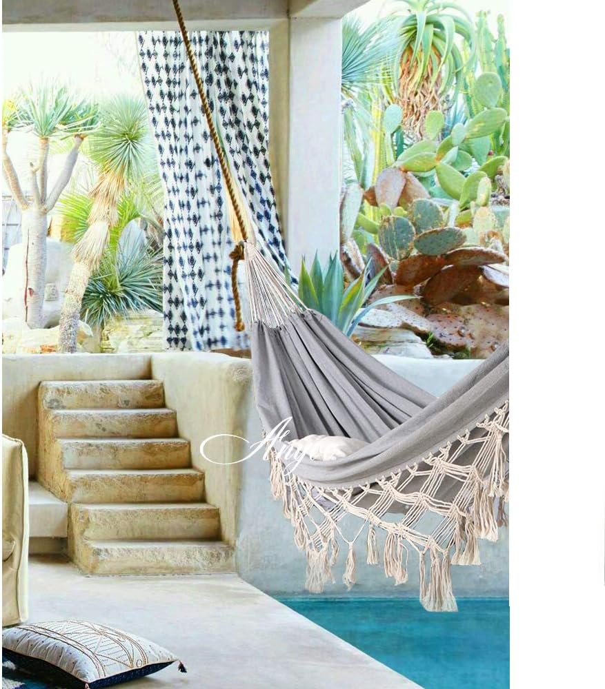 Hamaca Anyoo de Algodón con Borlas, Soporta 450lbs, Deluxe