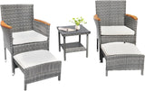 Juego de 5 muebles de patio al aire libre con mesa y otomana de ratán de polietileno para exteriores, juego de 2 sillas de jardín para exteriores, juegos de conversación para porche, balcón, piscina y terraza