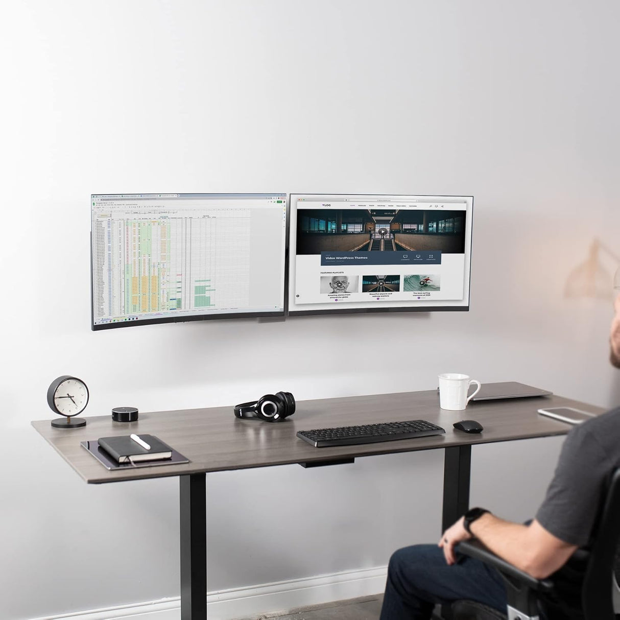 Soporte de Monitor Doble VIVO, Pared, Brazo Telescópico, MOUNT-TS38B