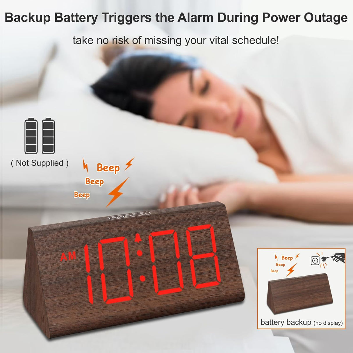 Reloj Despertador Digital de Madera, DreamSky con USB Snooze