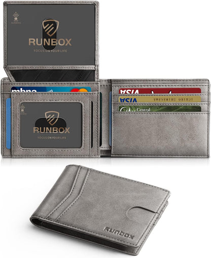 Billetera RUNBOX para Hombre RFID Piel Slim 2 Ventanas ID