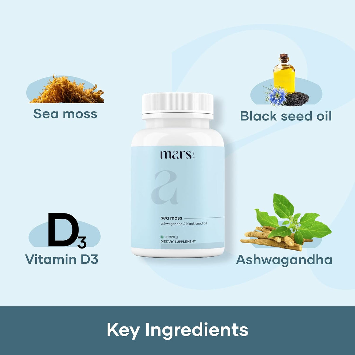 Sea Moss Caps Mars Surge Natural 84 Minerales D3 60N