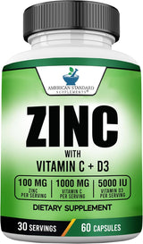 Suplemento de Zinc, Vitamina C y D3 American Standard 60 cápsulas