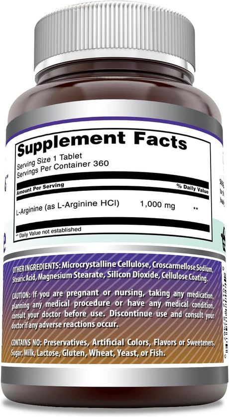 Formulas Asombrosas L-Arginina Suplemento 1000 mg 360 tab