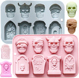 Moldes de Silicona Halloween Skull, 2PCS, 8 Cavidades, Food Grade