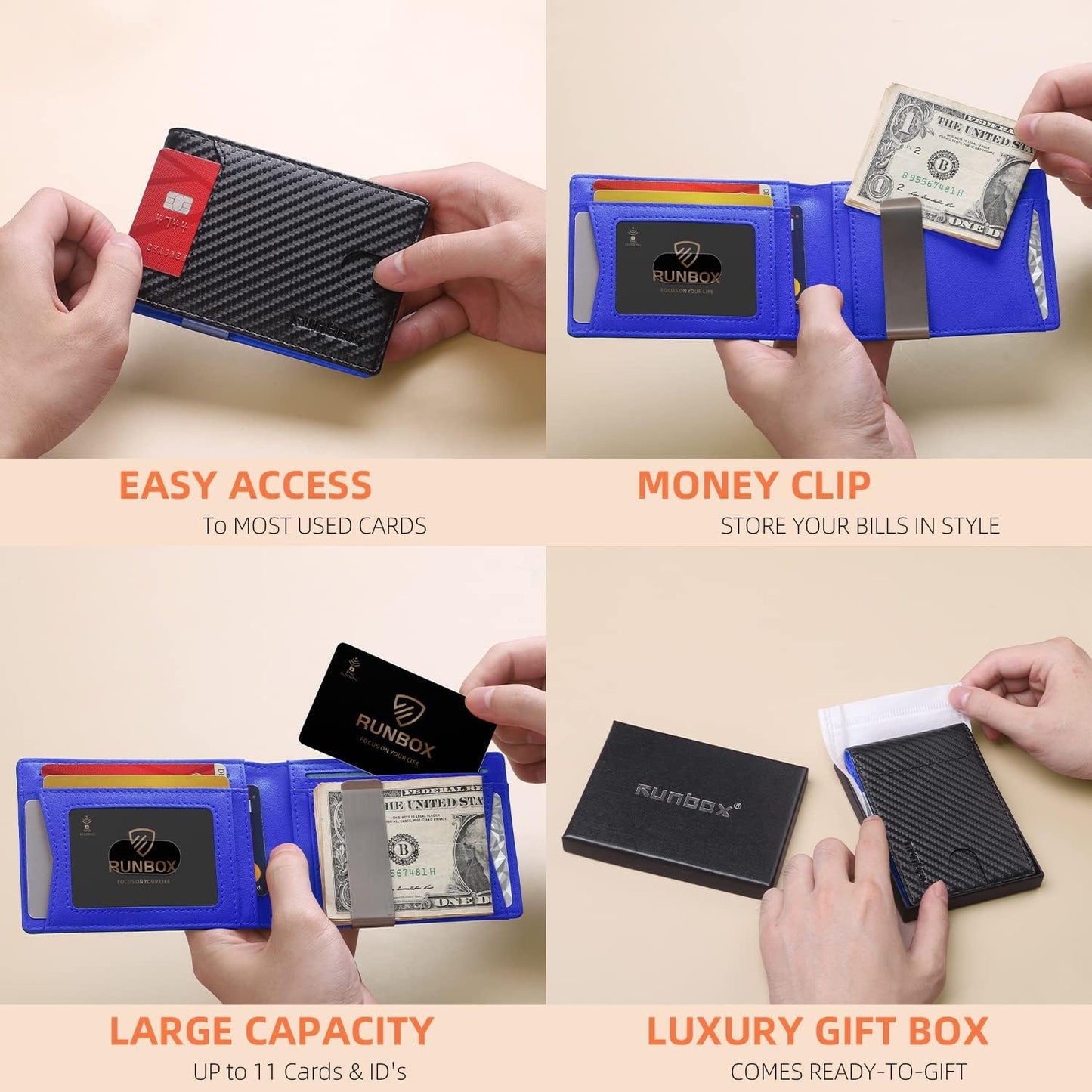 Billetera RUNBOX delgada para hombre - Clip de dinero con RFID