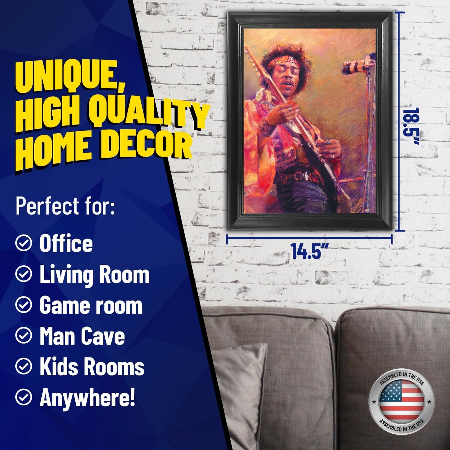 Póster 3D Jimi Hendrix | Arte Urbano | 14.5x18.5 | Decoración