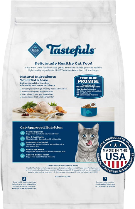 Blue Buffalo Tastefuls Indoor Natural - Alimento seco para gatos adultos, bolsa de pollo de 3 libras