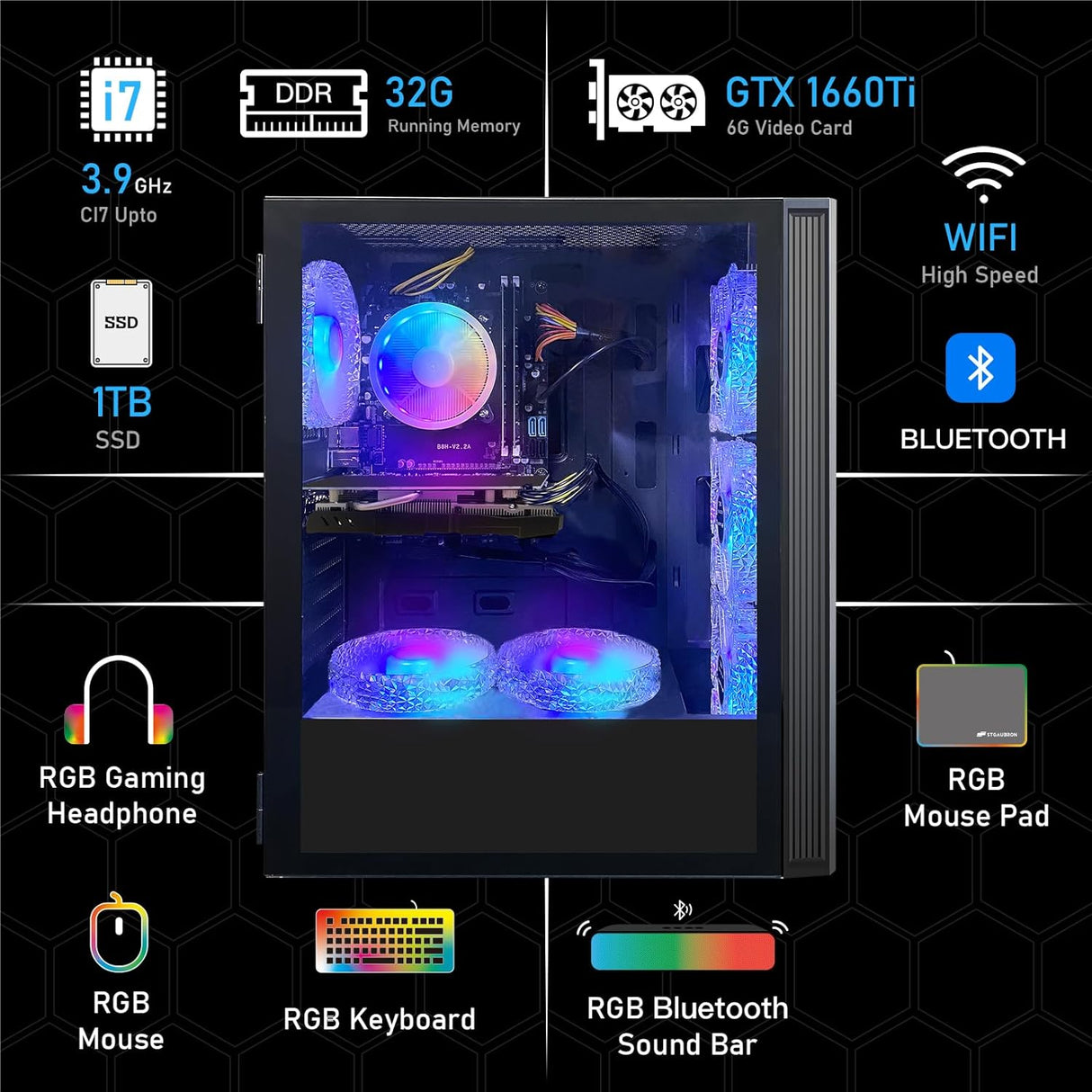 PC de escritorio para juegos Intel Core i7 3.4G hasta 3.9G