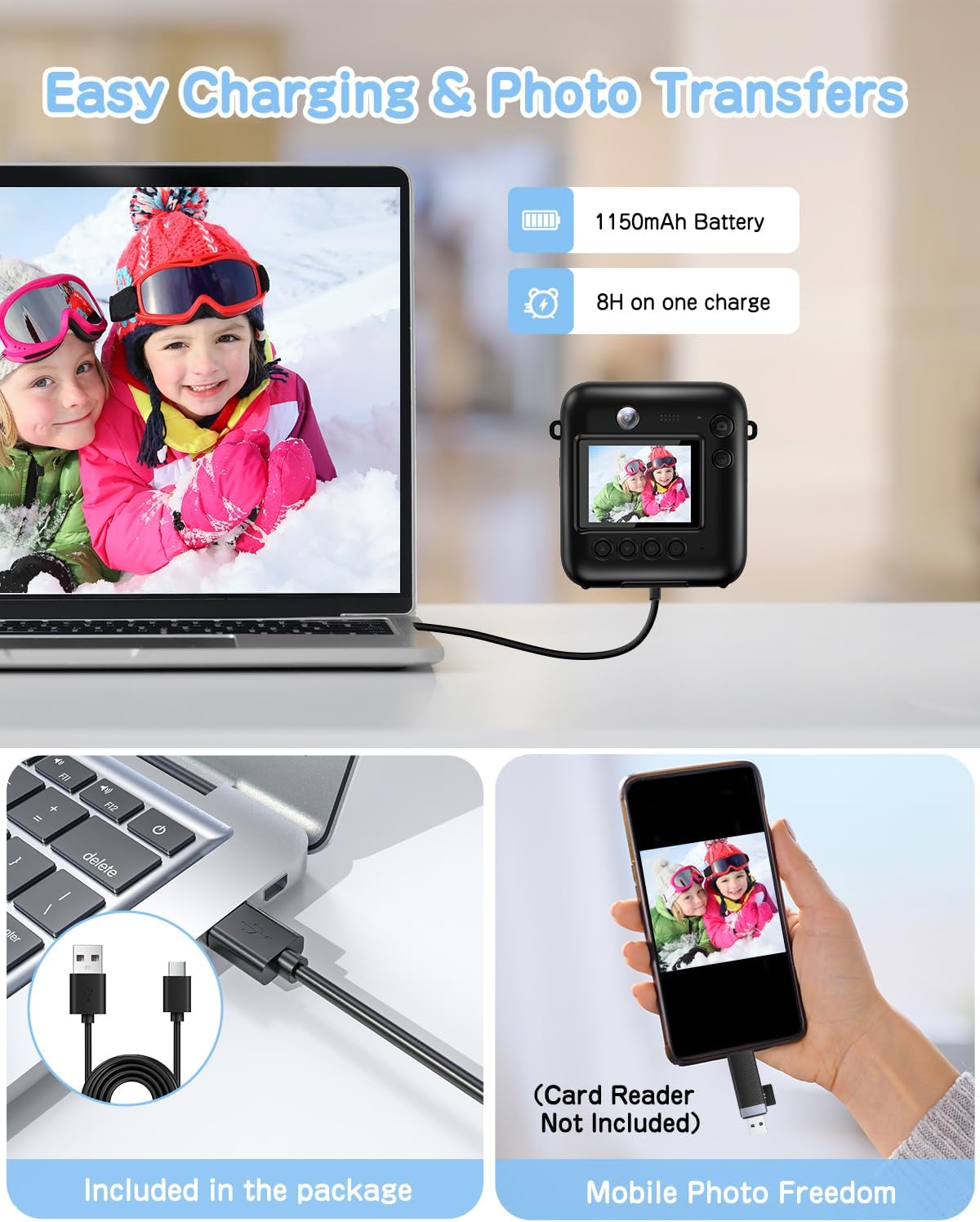 Cámara Instantánea Dual para Niños, 48MP, 1080P, Regalo Navidad