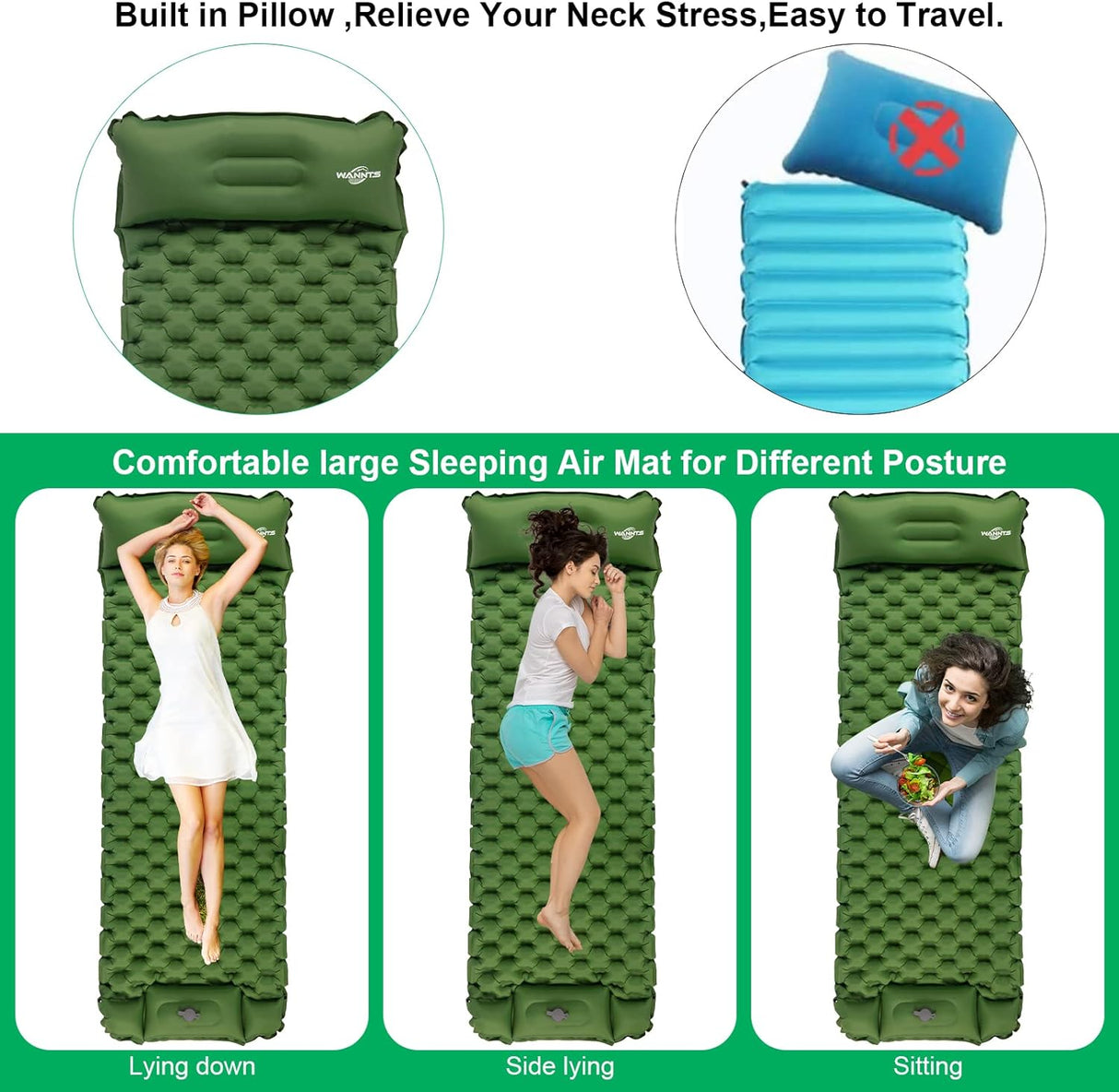 Colchón Inflable Ultraligero con Bomba Incorporada para Camping