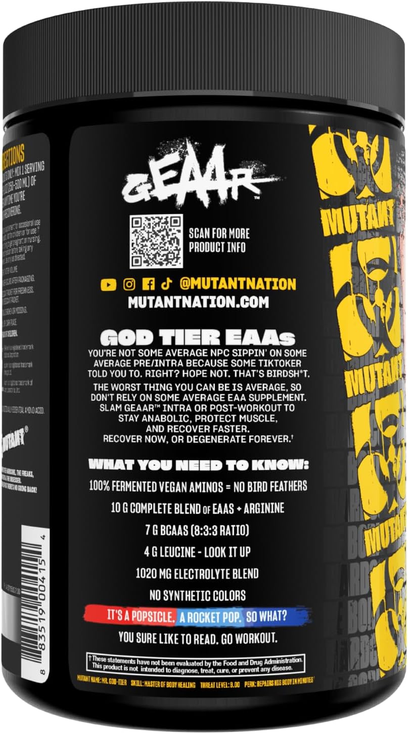 Mutant GEAAR Suplemento de EAA, BCAAs y Electrolitos, 30 servs