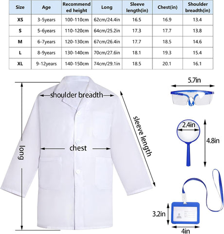 Disfraz de Doctor Científico, Kit Infantil con Bata y Gafas