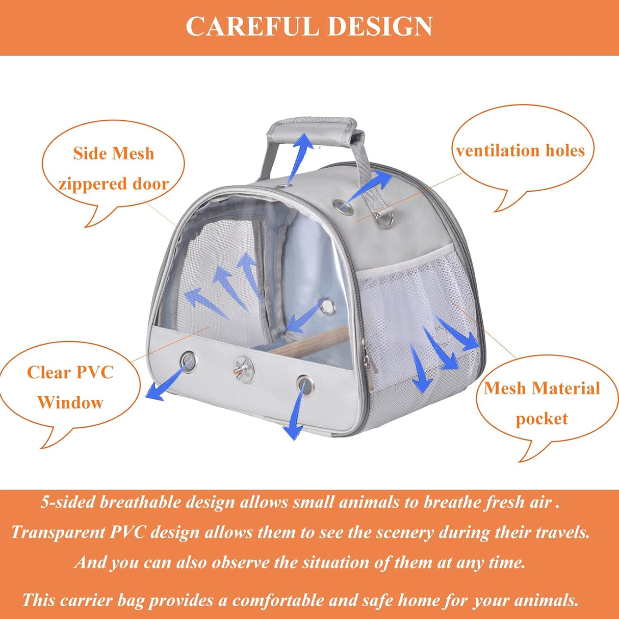 Jaula de viaje para pájaros con soporte transportador gris