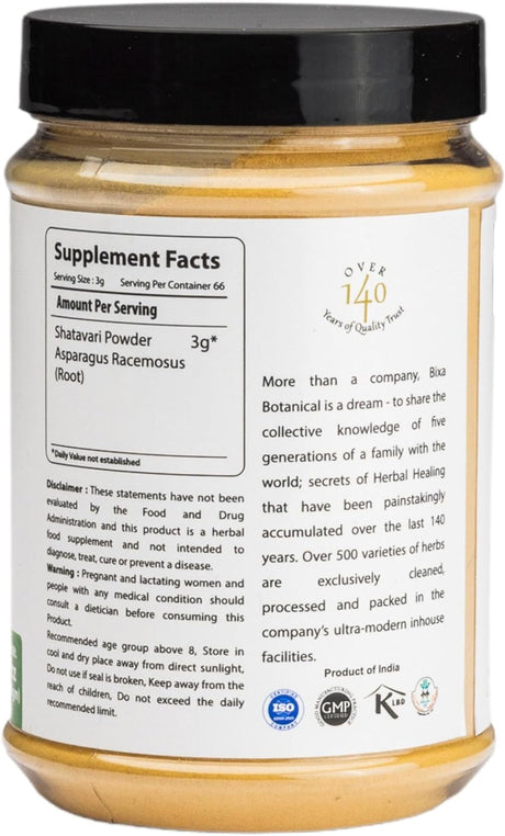 Shatavari Polvo (espárragos racemosus) | Tónico natural para la salud de las mujeres | Suplemento de hierbas para mujeres | (7 onzas) | Tónico uterino | Promueve la fuerza | Sin OMG | Sin gluten