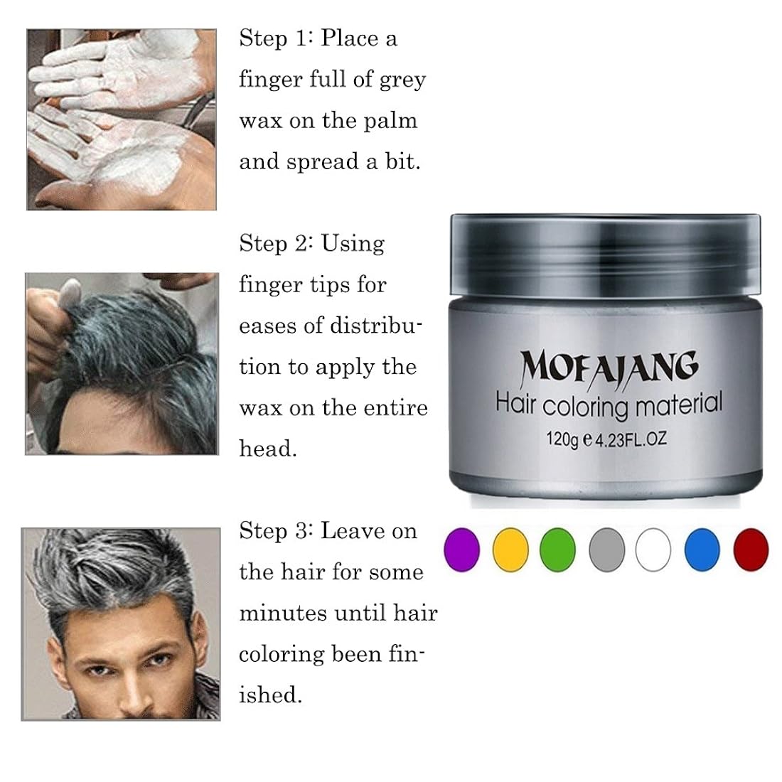 Cera de color de cabello gris plateado, cera natural