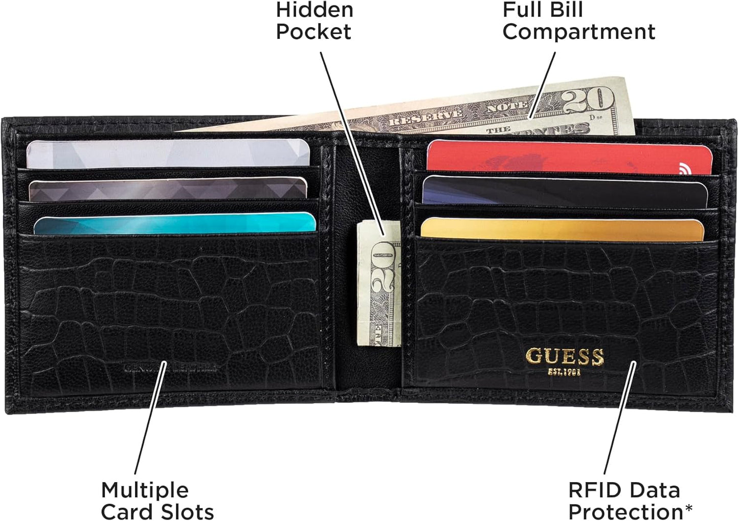 Billetera de Cuero Slim Bifold Guess, Modelo Clásico para Hombre