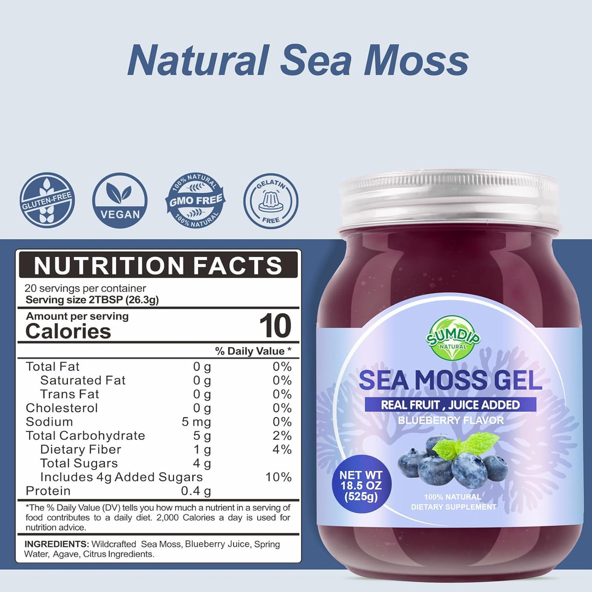 Gel de Musgo de Mar, 18.5 oz, Irish Seamoss, Apoyo Inmuno y Digestivo