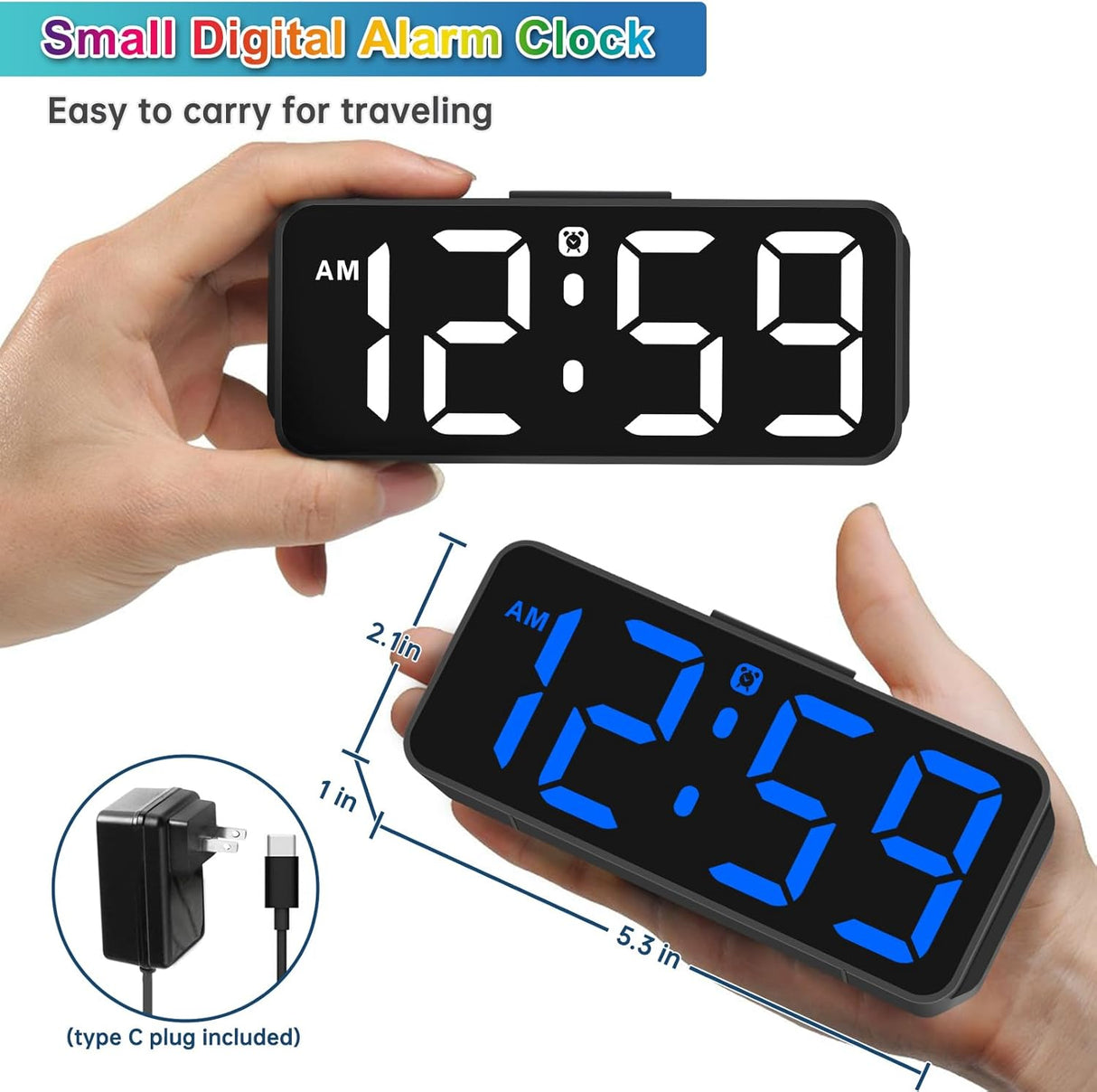Reloj despertador digital pequeño, pantalla RGB, modelo plug-in