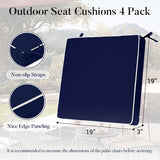 Basic Beyond Cojines para sillas de exterior para muebles de patio, impermeables, juego de 4 cojines de asiento de exterior de 19 x 19 pulgadas, cojines para sillas de patio con lazos y asa, color