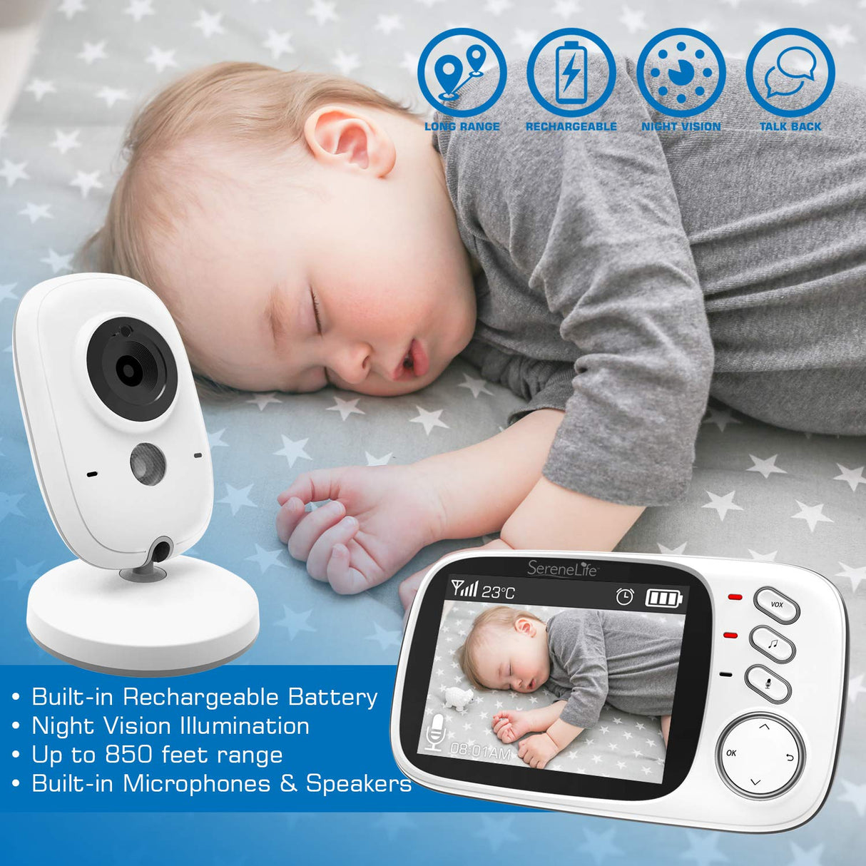 Monitor para bebe Con Visión nocturna SERENELIFE SLBCAM20
