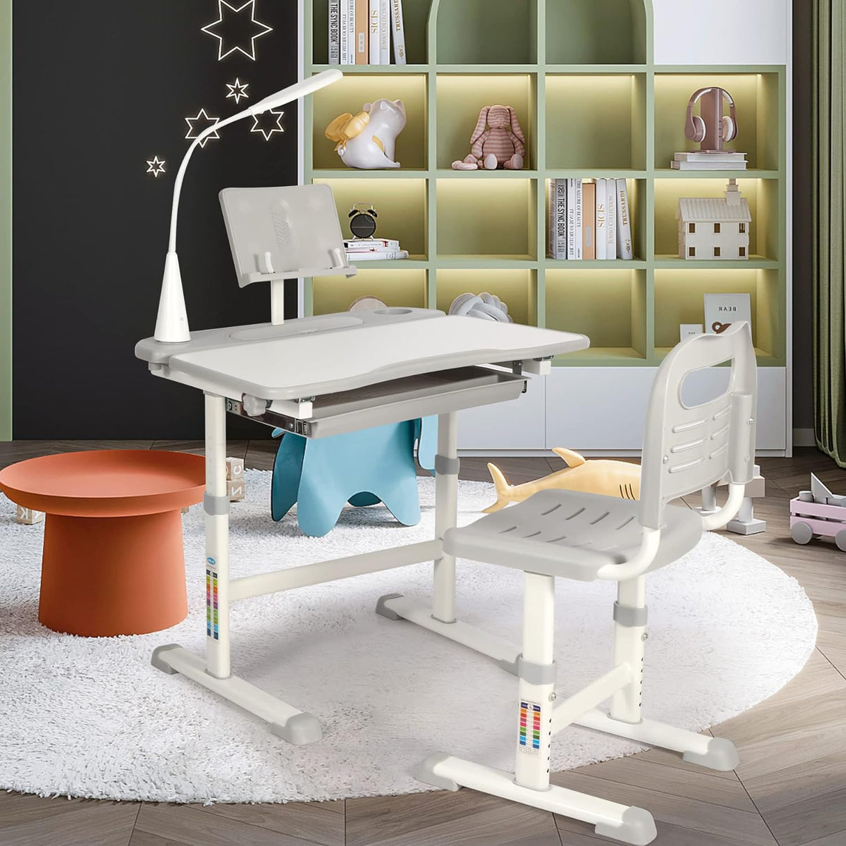 Escritorio y Silla Infantiles Ajustables con Luz y Cajón