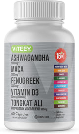 Viteey Ashwagandha 5000mg, Maca, Fenugreek, D3, Tongkat 60 cápsulas